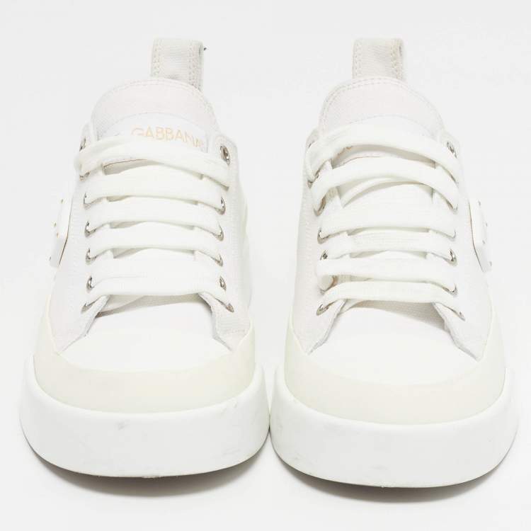 Pre Owned Dolce & Gabbana Size 36 White Canvas Athletic  Lace Up Sneakers