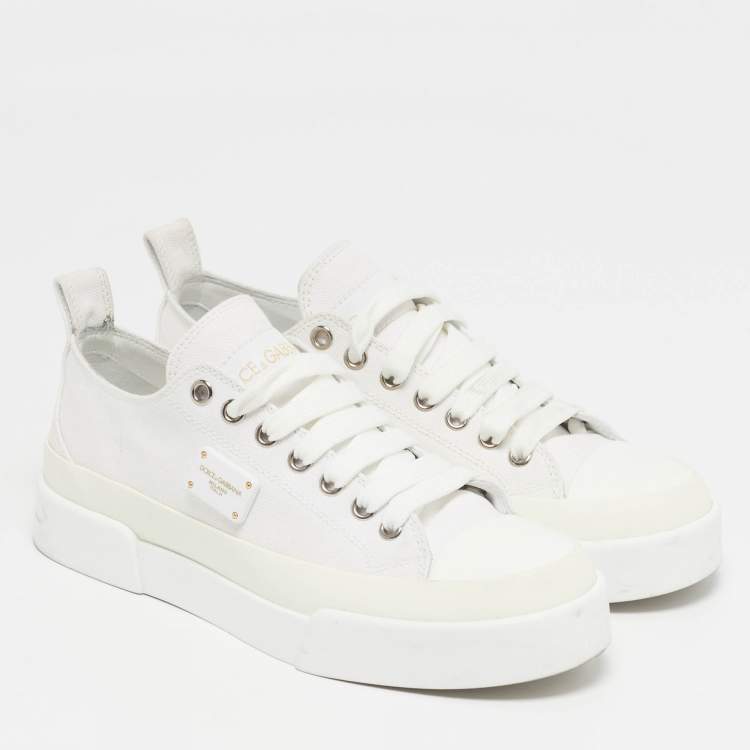 Pre Owned Dolce & Gabbana Size 36 White Canvas Athletic  Lace Up Sneakers