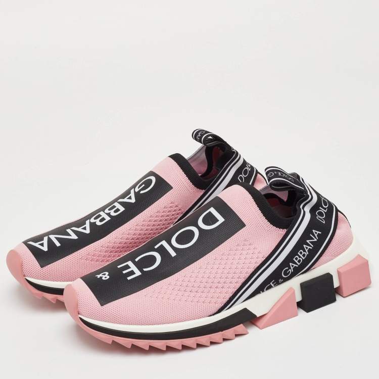 Pre Owned Dolce & Gabbana Sorrento Size 39 Pink/Black Knit Fabric Slip On Sneakers