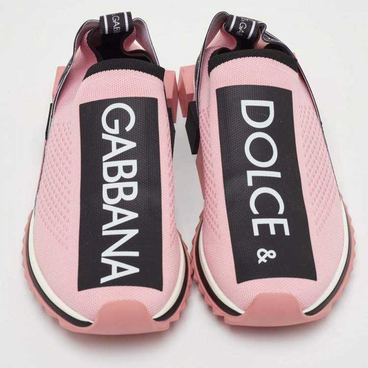 Pre Owned Dolce & Gabbana Sorrento Size 39 Pink/Black Knit Fabric Slip On Sneakers