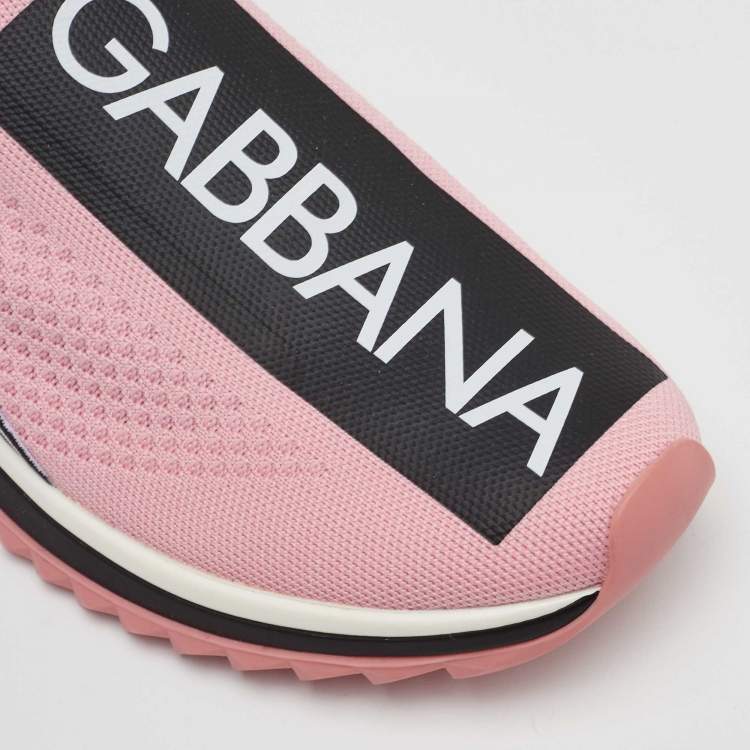 Pre Owned Dolce & Gabbana Sorrento Size 39 Pink/Black Knit Fabric Slip On Sneakers
