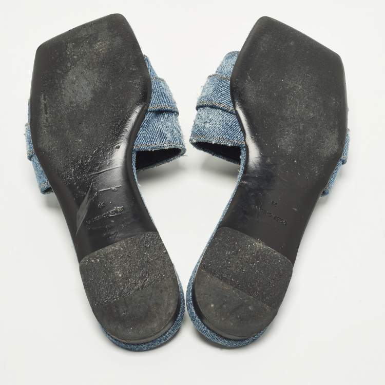 Pre Owned Dolce & Gabbana Size 39 Blue Denim Crystal Embellished Buckle Flat Slide