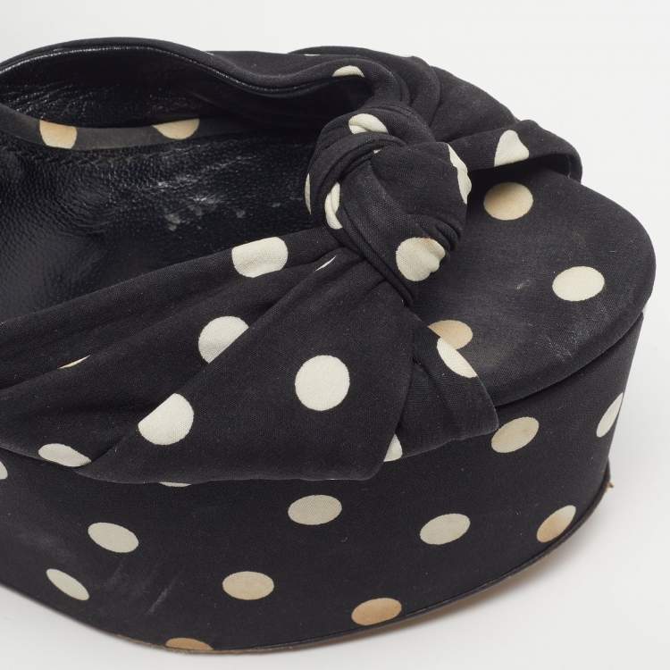 Pre Owned Dolce & Gabbana Polka Dot Size 41 Black Fabric Ankle Strap Platform Wedge Sandals