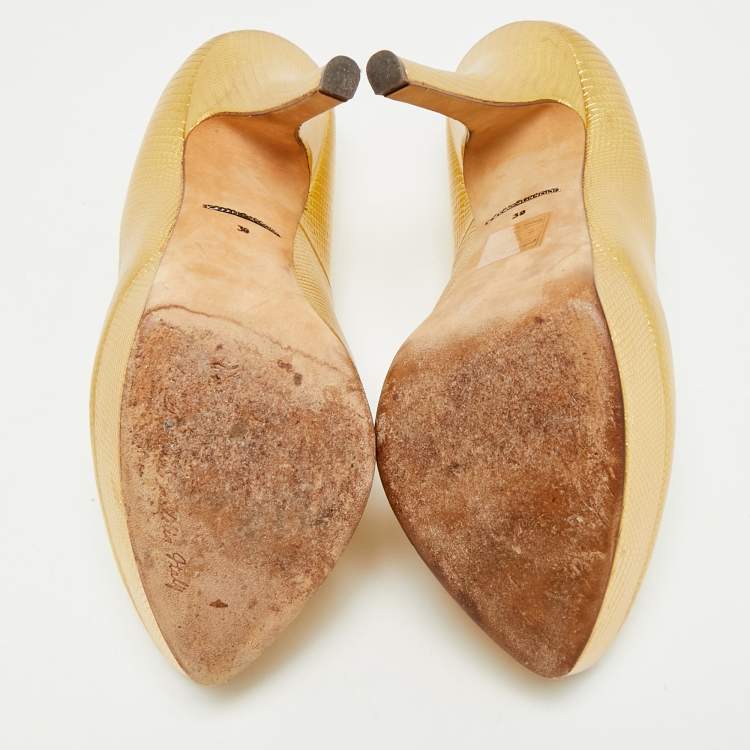Pre Owned Dolce & Gabbana Size 39 Gold Lizard Embossed Leather Platform Pumps