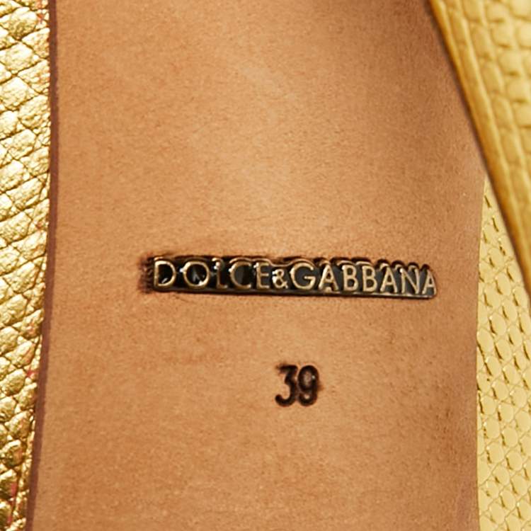 Pre Owned Dolce & Gabbana Size 39 Gold Lizard Embossed Leather Platform Pumps