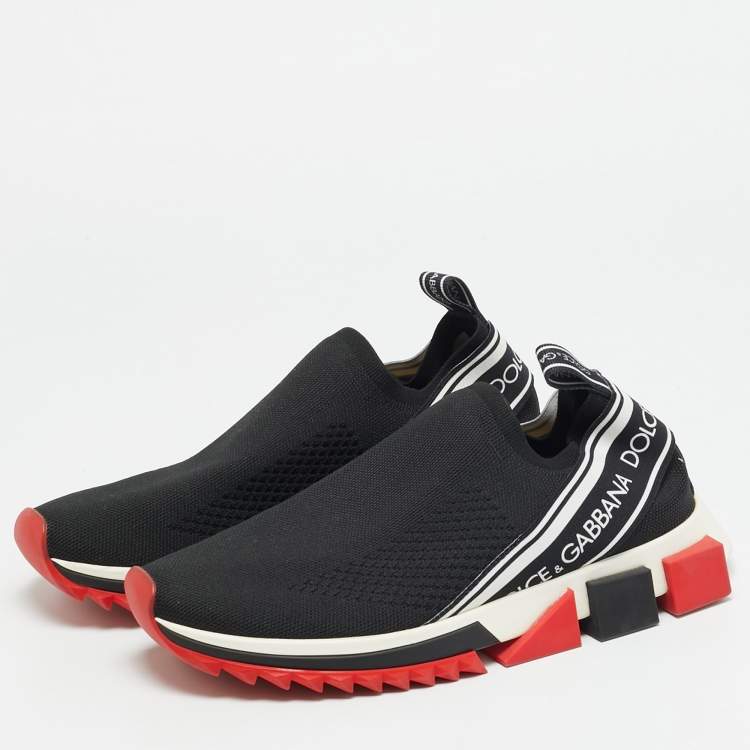 Pre Owned Dolce & Gabbana Sorrento Size 40 Black/White Knit Fabric Slip On Sneakers