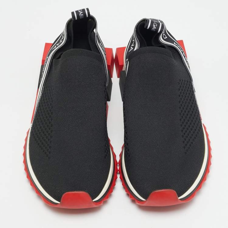 Pre Owned Dolce & Gabbana Sorrento Size 40 Black/White Knit Fabric Slip On Sneakers