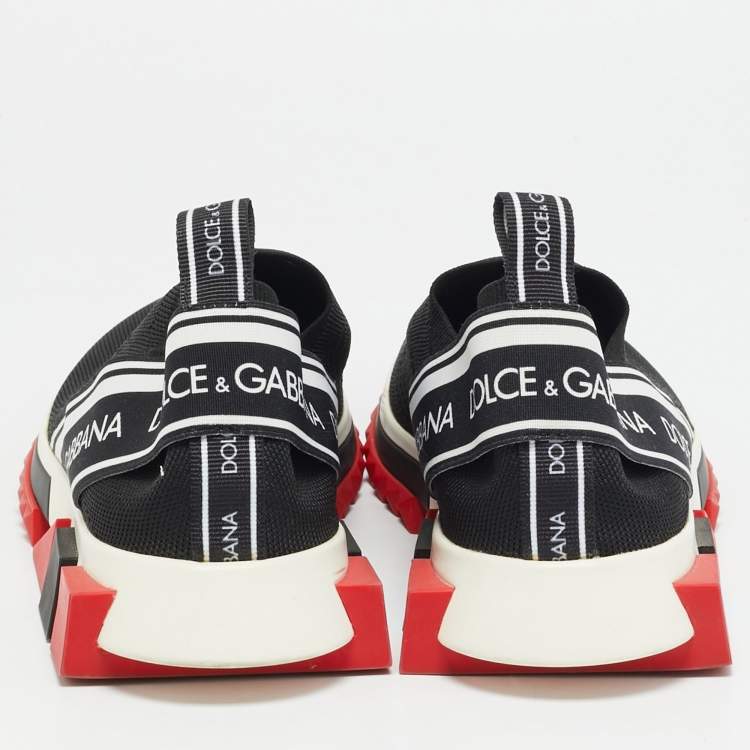 Pre Owned Dolce & Gabbana Sorrento Size 40 Black/White Knit Fabric Slip On Sneakers