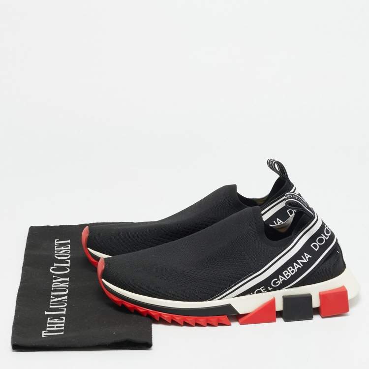 Pre Owned Dolce & Gabbana Sorrento Size 40 Black/White Knit Fabric Slip On Sneakers