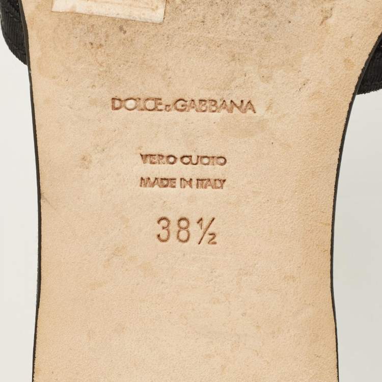 Pre Owned Dolce & Gabbana Sofia Size 38.5 Black Lace Crystal Embellished Flat Slide Sandals