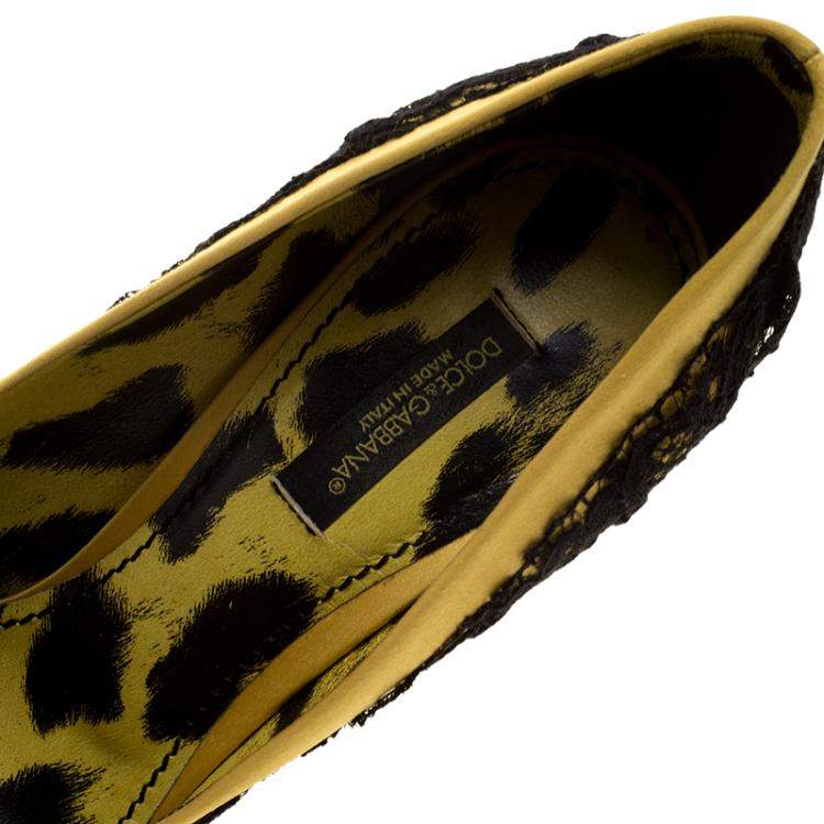 Pre Owned Dolce & Gabbana Yellow/Black Satin and Lace Pumps Size 36