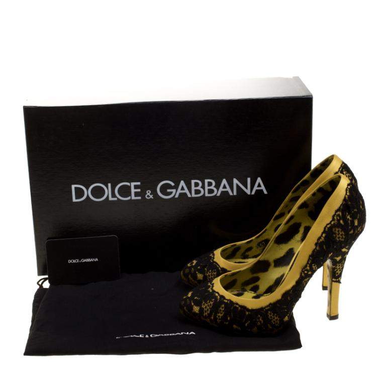 Pre Owned Dolce & Gabbana Yellow/Black Satin and Lace Pumps Size 36