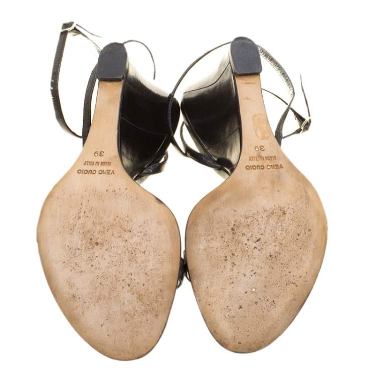 Pre Owned Dolce & Gabbana Black Leather Wedge Sandals Size 39