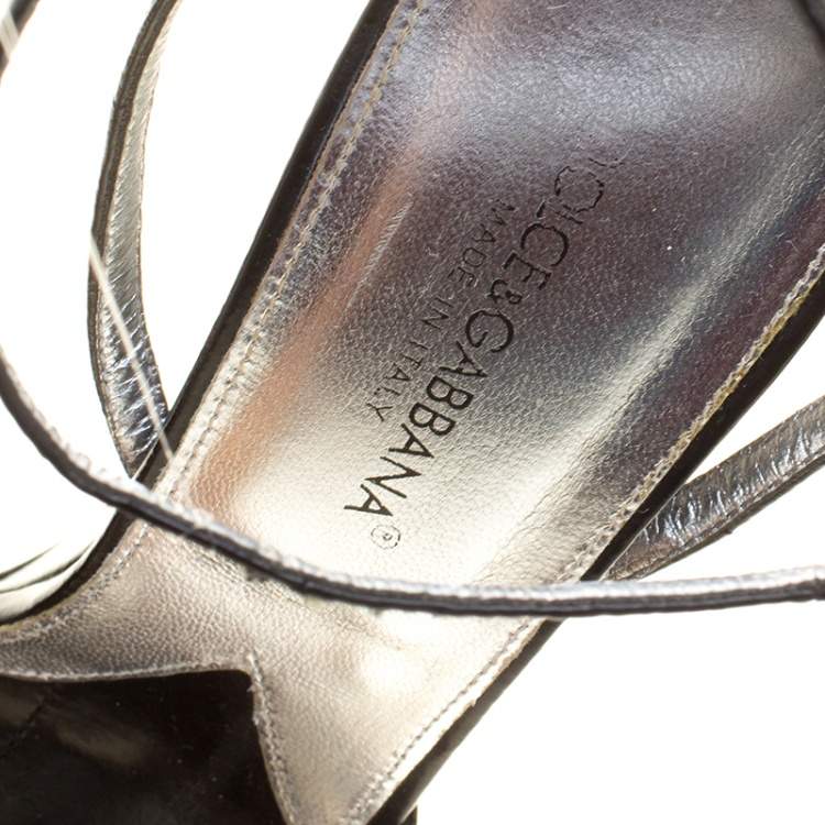 Pre Owned Dolce & Gabbana Black Leather Wedge Sandals Size 39