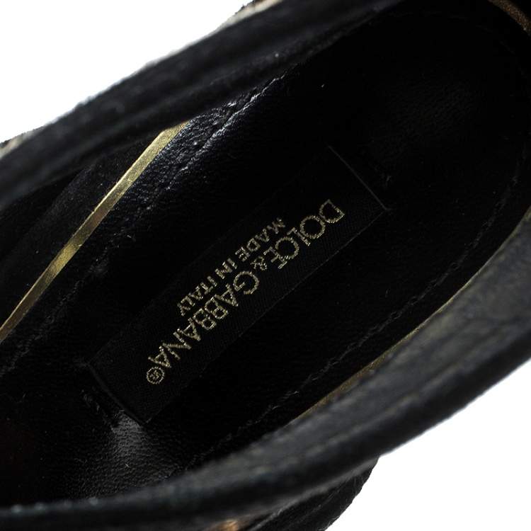 Pre Owned Dolce & Gabbana Beige/Black Leopard Print Calfhair and Suede Sandals Size 37
