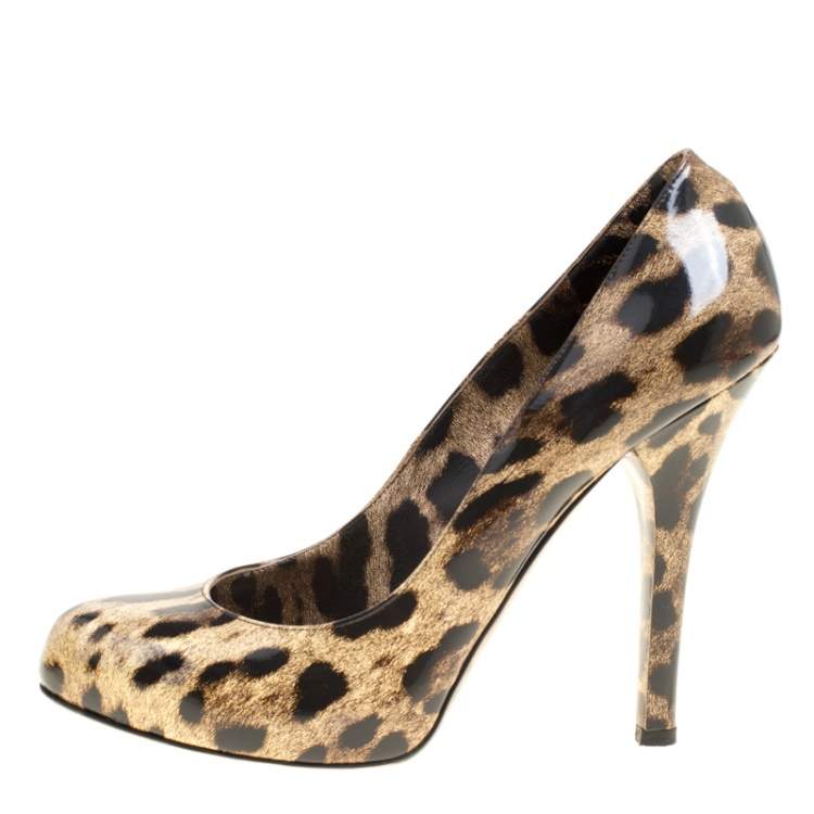 Pre Owned Dolce & Gabbana Leopard Print Patent Leather Platform Pumps Size 40