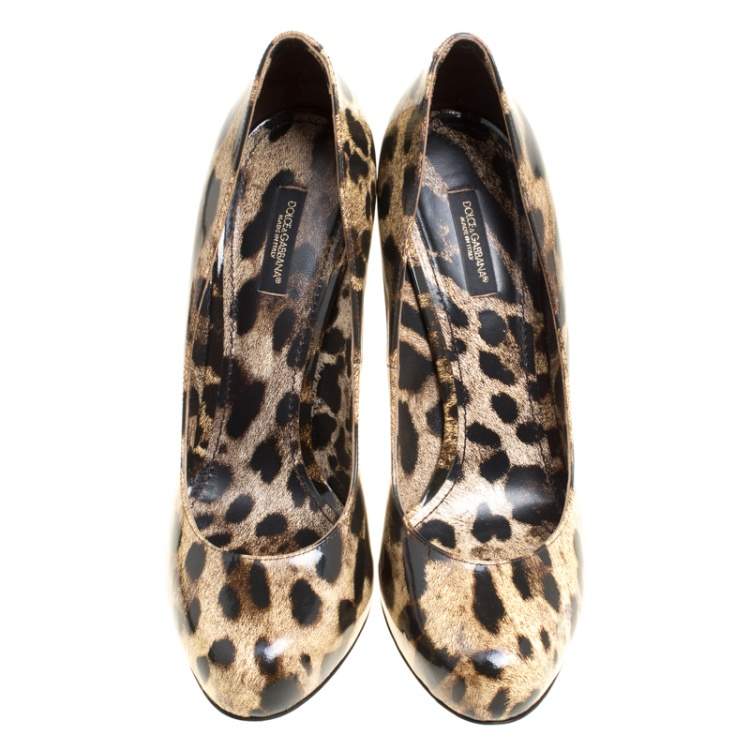 Pre Owned Dolce & Gabbana Leopard Print Patent Leather Platform Pumps Size 40