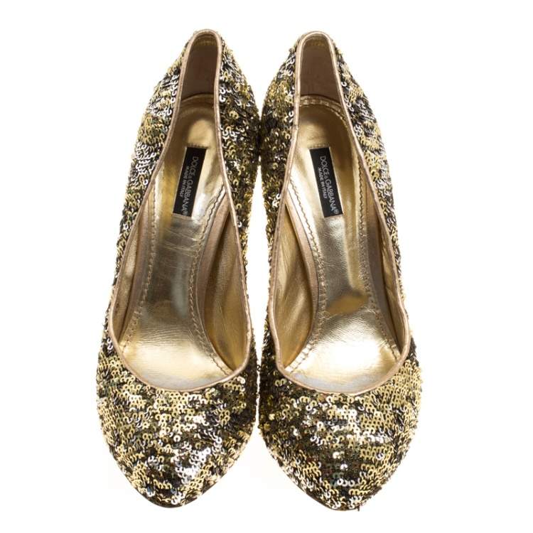 Pre Owned Dolce & Gabbana Metallic Two Tone Sequins Pumps Size 39