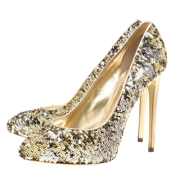 Pre Owned Dolce & Gabbana Metallic Two Tone Sequins Pumps Size 39