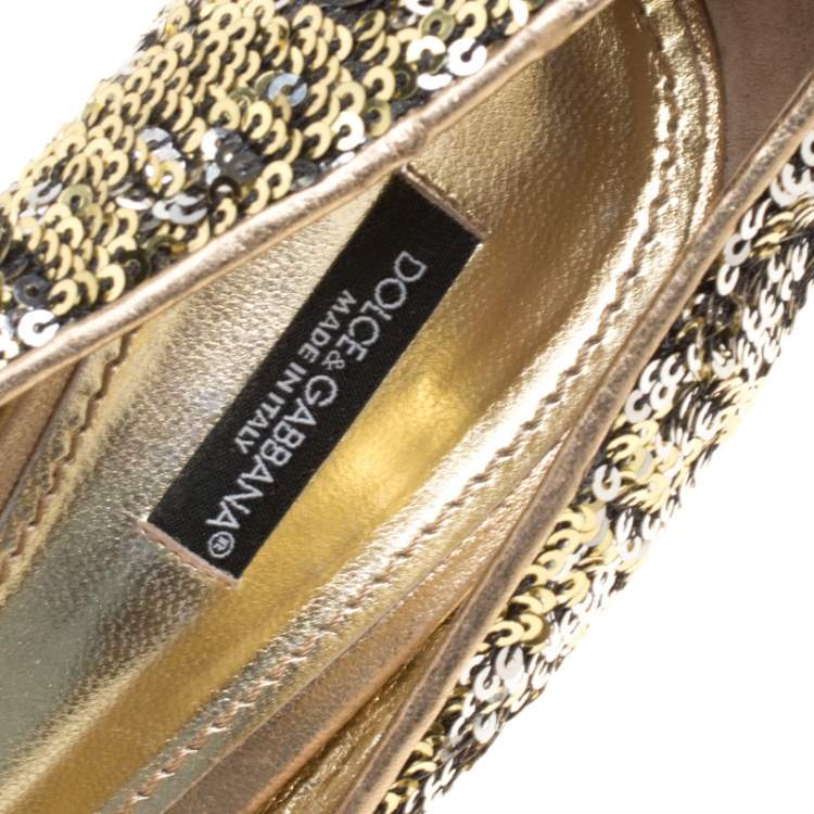 Pre Owned Dolce & Gabbana Metallic Two Tone Sequins Pumps Size 39