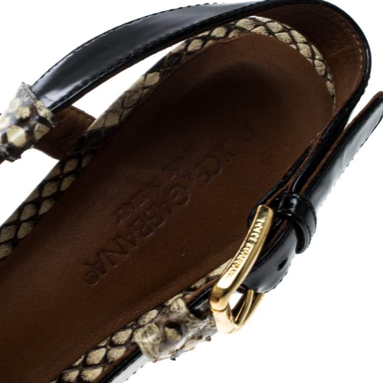 Pre Owned Dolce & Gabbana Beige Raffia and Python Leather Cross Strap Platform Sandals Size 36