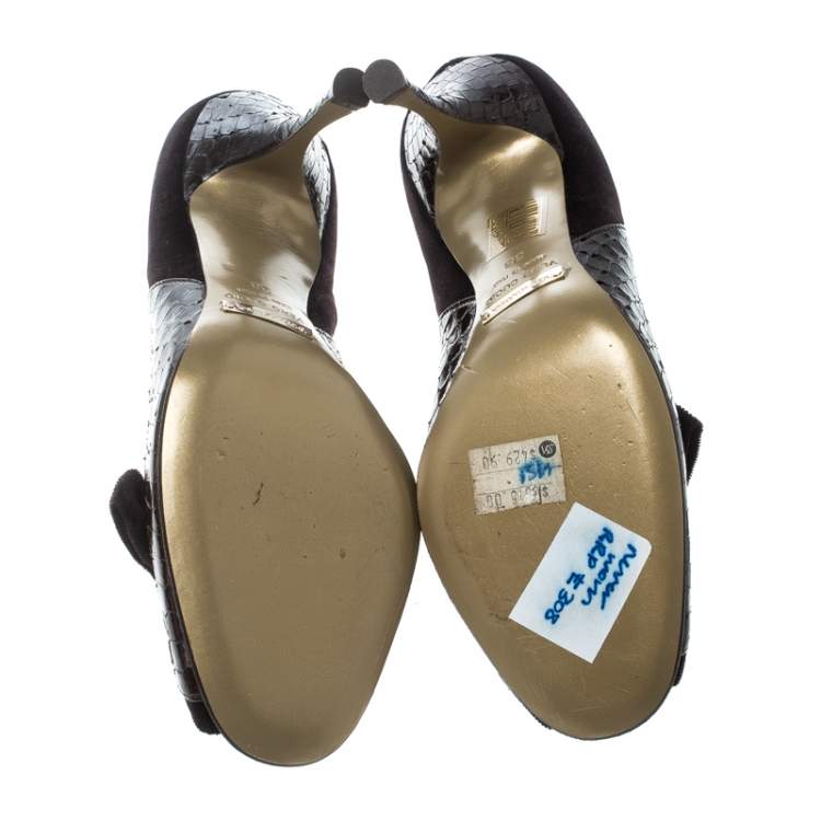 Pre Owned Dolce & Gabbana Brown Velvet and Python Pumps Size 38