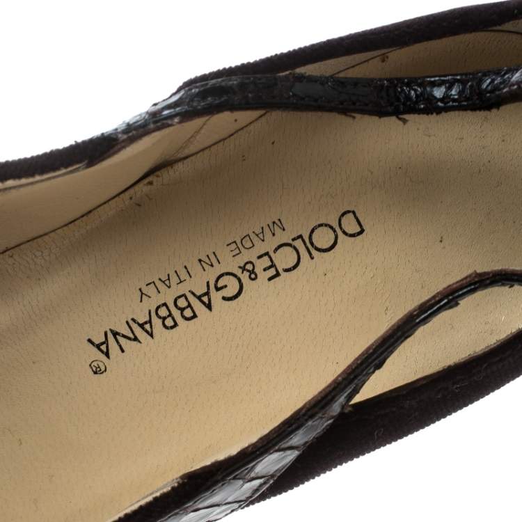 Pre Owned Dolce & Gabbana Brown Velvet and Python Pumps Size 38