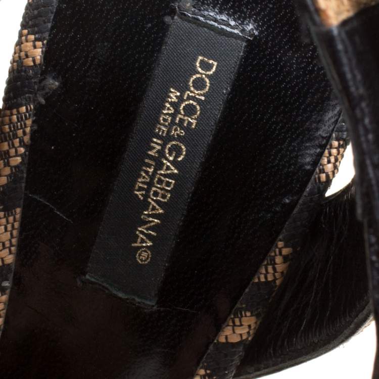 Pre Owned Dolce & Gabbana Beige Leopard Raffia Platform Sandals Size 38