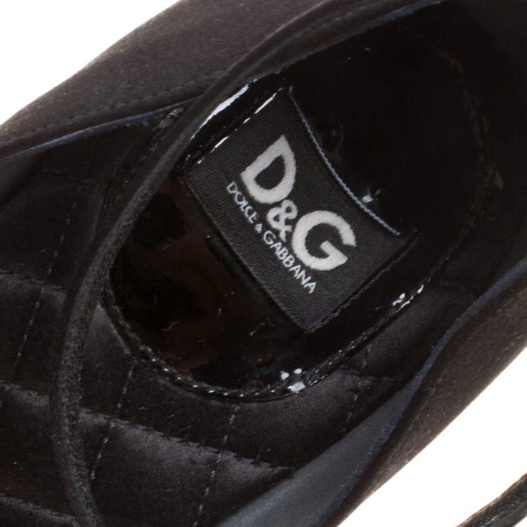 Pre Owned Dolce & Gabbana Beige/ Black Satin Ankle Strap Open Toe Sandals Size 40