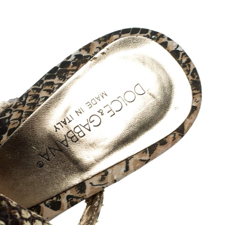 Pre Owned Dolce & Gabbana Beige Python Crystal Embellished Slingback Sandals Size 37