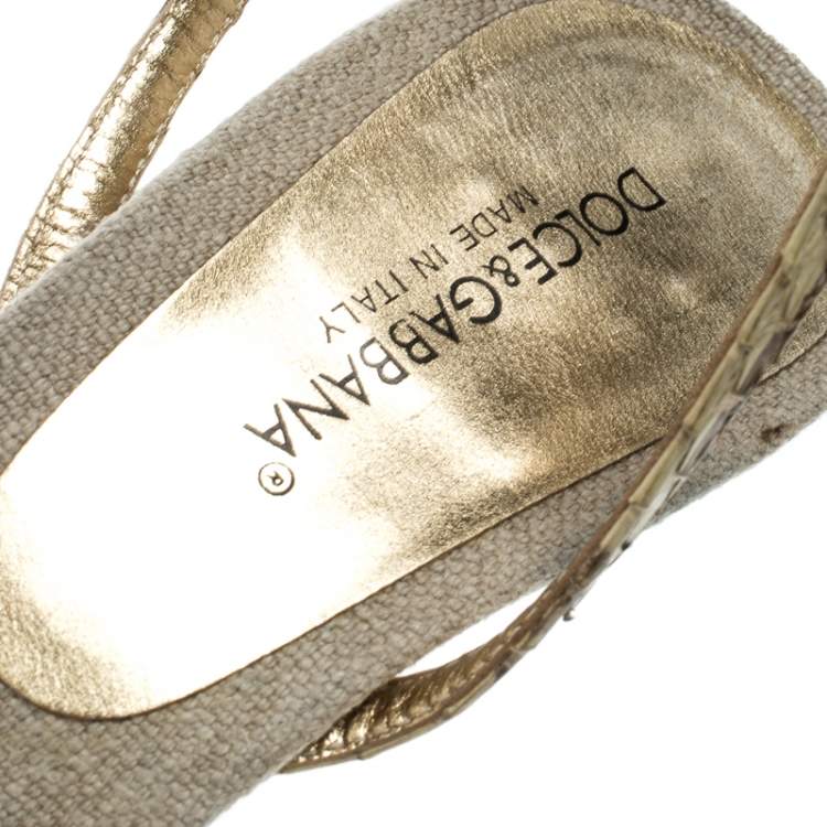 Pre Owned Dolce & Gabbana Cream Python Leather Ankle Strap Sandals Size 37.5