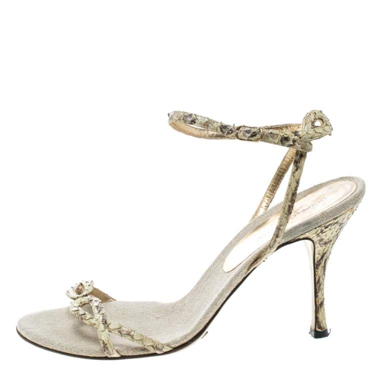 Pre Owned Dolce & Gabbana Cream Python Leather Ankle Strap Sandals Size 37.5