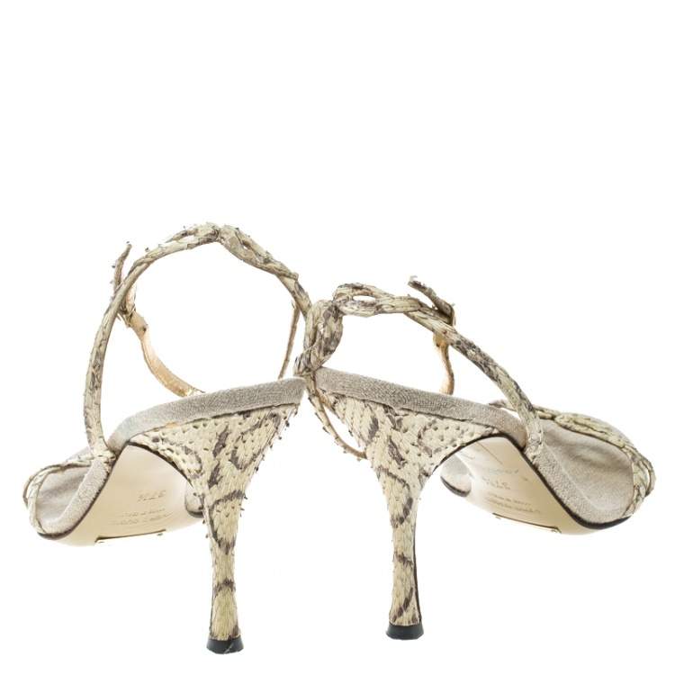 Pre Owned Dolce & Gabbana Cream Python Leather Ankle Strap Sandals Size 37.5