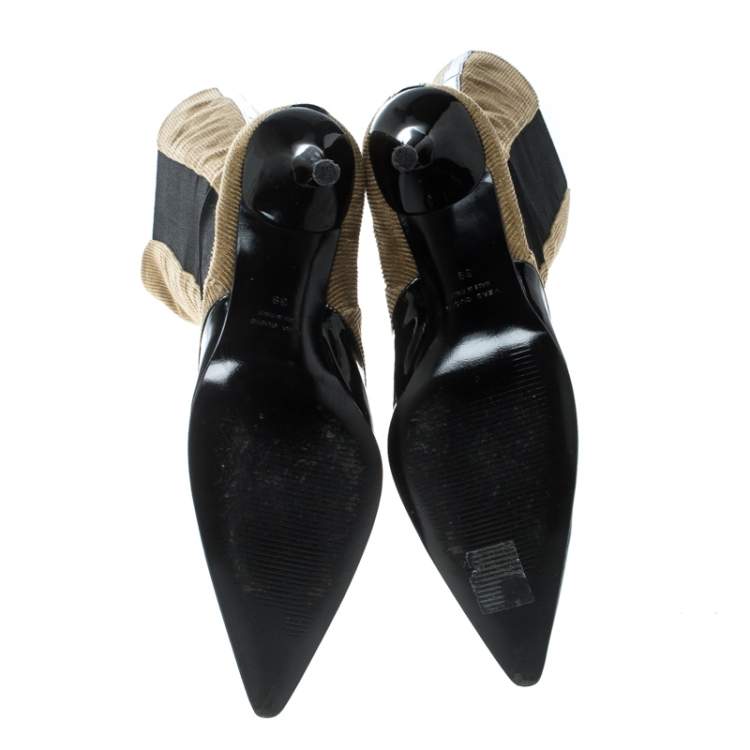 Pre Owned Dolce & Gabbana Black/Khaki Green Patent Leather and Corduroy Pointed Toe Boots Size 39