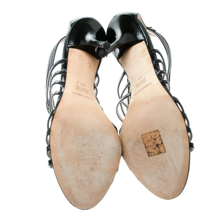 Pre Owned Dolce & Gabbana Black Leather Strappy Sandals Size 40