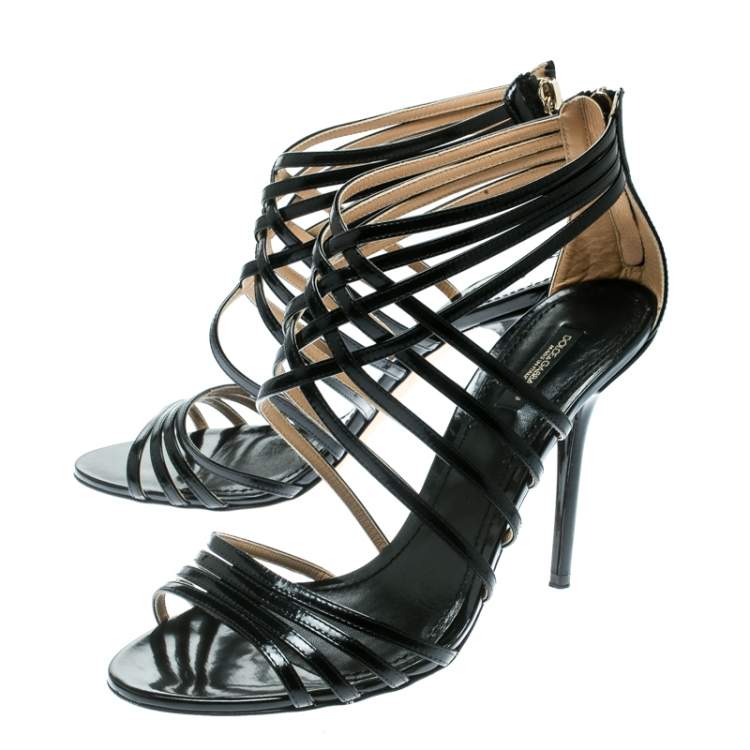 Pre Owned Dolce & Gabbana Black Leather Strappy Sandals Size 40