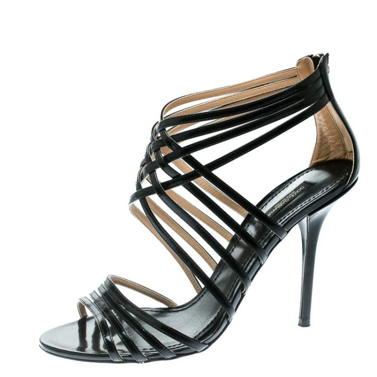 Pre Owned Dolce & Gabbana Black Leather Strappy Sandals Size 40
