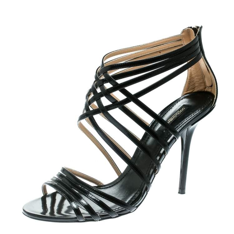 Pre Owned Dolce & Gabbana Black Leather Strappy Sandals Size 40
