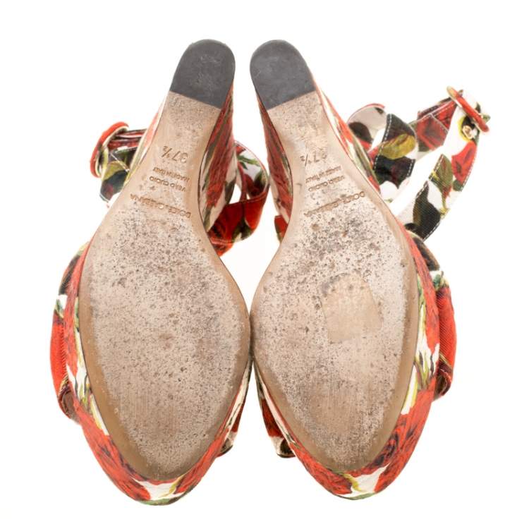Pre Owned Dolce & Gabbana Multicolor Floral Printed Fabric Platform Wedge Sandals Size 37.5