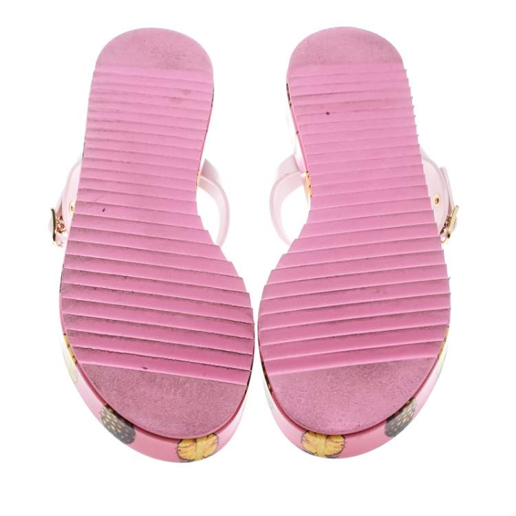 Pre Owned Dolce & Gabbana Pink Rubber Pineapple Print Crystal Embellished Platform Thong Sandals Size 39