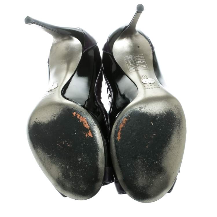 Pre Owned Dolce & Gabbana Black/Purple Patent Leather Peep Toe Bow Pumps Size 40