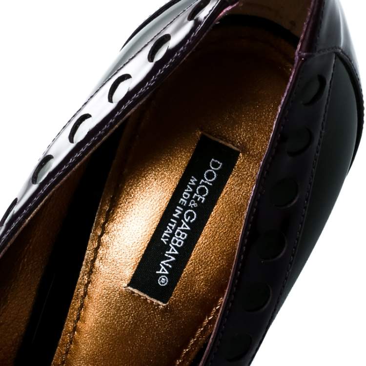 Pre Owned Dolce & Gabbana Black/Purple Patent Leather Peep Toe Bow Pumps Size 40