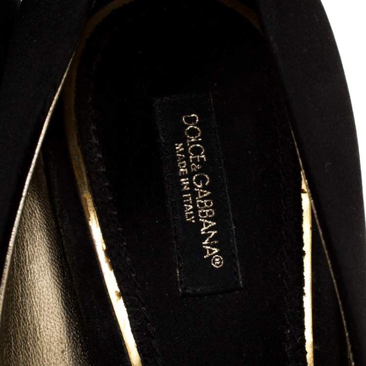 Pre Owned Dolce & Gabbana Black Satin And Lace Bow Peep Toe Pumps Size 39