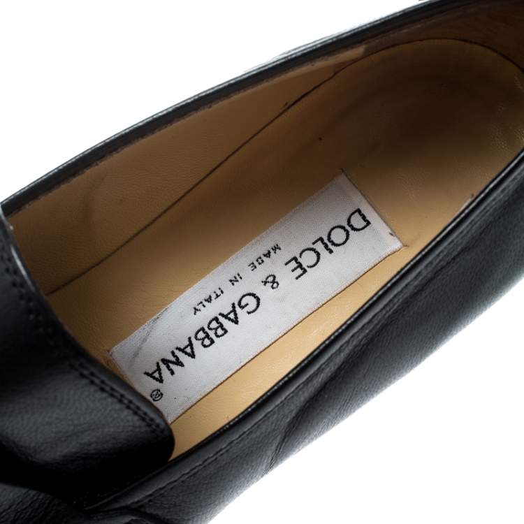 Pre Owned Dolce & Gabbana Black Leather Vintage Loafers Size 37.5