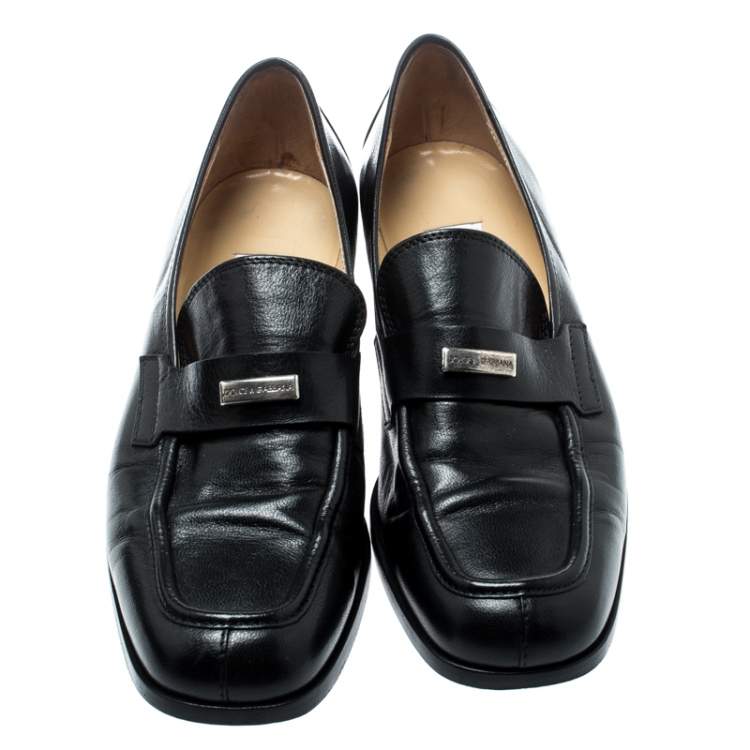 Pre Owned Dolce & Gabbana Black Leather Vintage Loafers Size 37.5