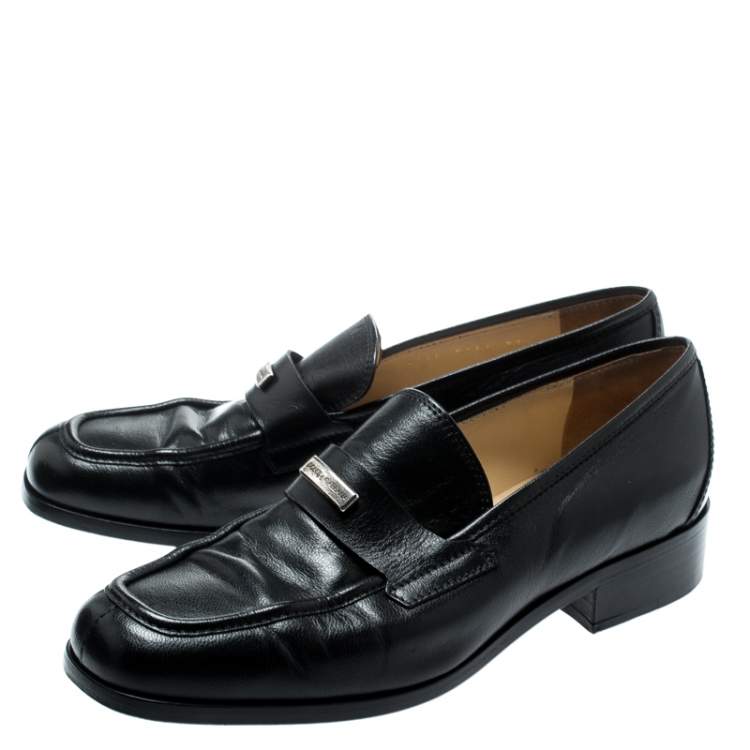 Pre Owned Dolce & Gabbana Black Leather Vintage Loafers Size 37.5