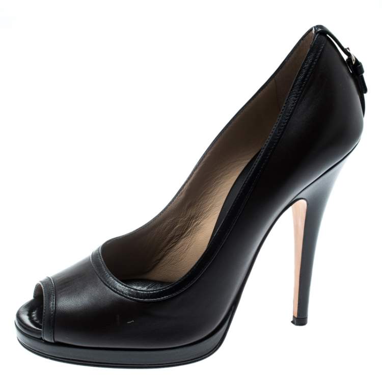 Pre Owned Dolce & Gabbana Brown Leather Peep Toe Pumps Size 40