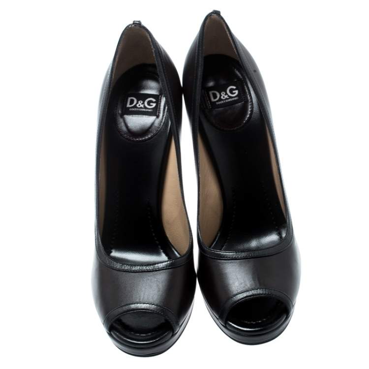 Pre Owned Dolce & Gabbana Brown Leather Peep Toe Pumps Size 40