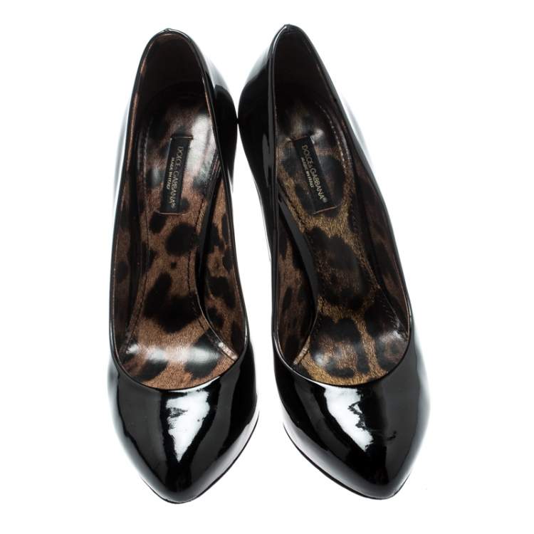 Pre Owned Dolce & Gabbana Black Patent Leather Platform Pumps Size 38