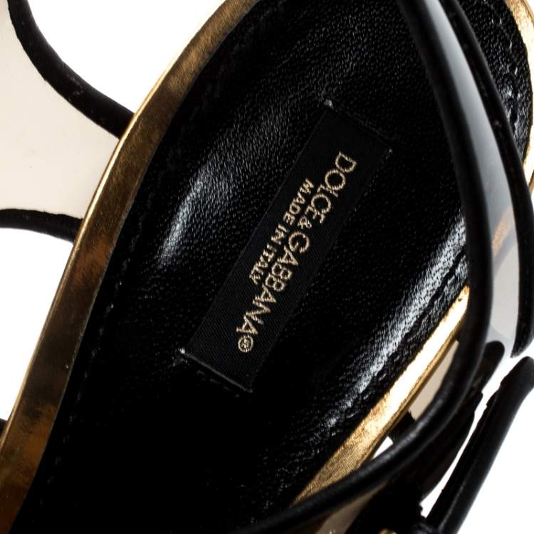 Pre Owned Dolce & Gabbana Black PVC And Leather Strappy Woven Detail Heel Sandals Size 41